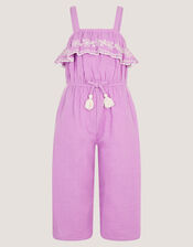 Embroidered Ruffle Tassel Romper, Purple (LILAC), large