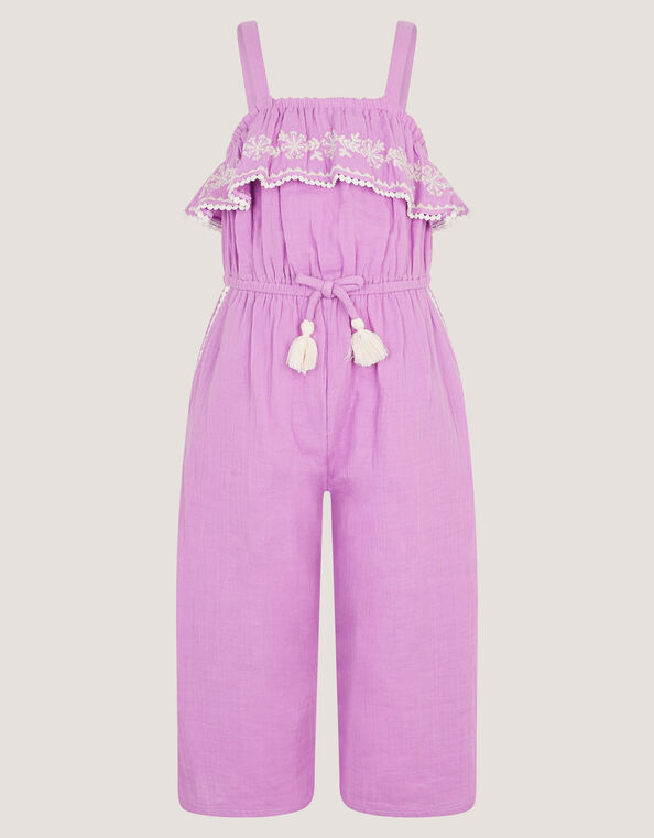 Embroidered Ruffle Tassel Romper, Purple (LILAC), large
