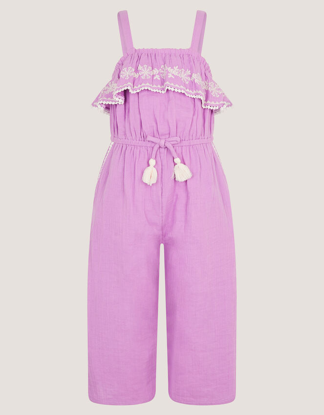Embroidered Ruffle Tassel Romper, Purple (LILAC), large