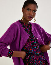 Smart Pointelle Cardigan with Recycled Polyester, VIOLET, large
