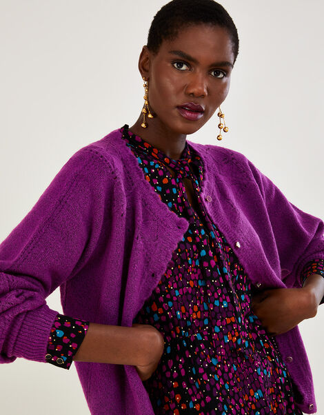 Smart Pointelle Cardigan with Recycled Polyester, VIOLET, large