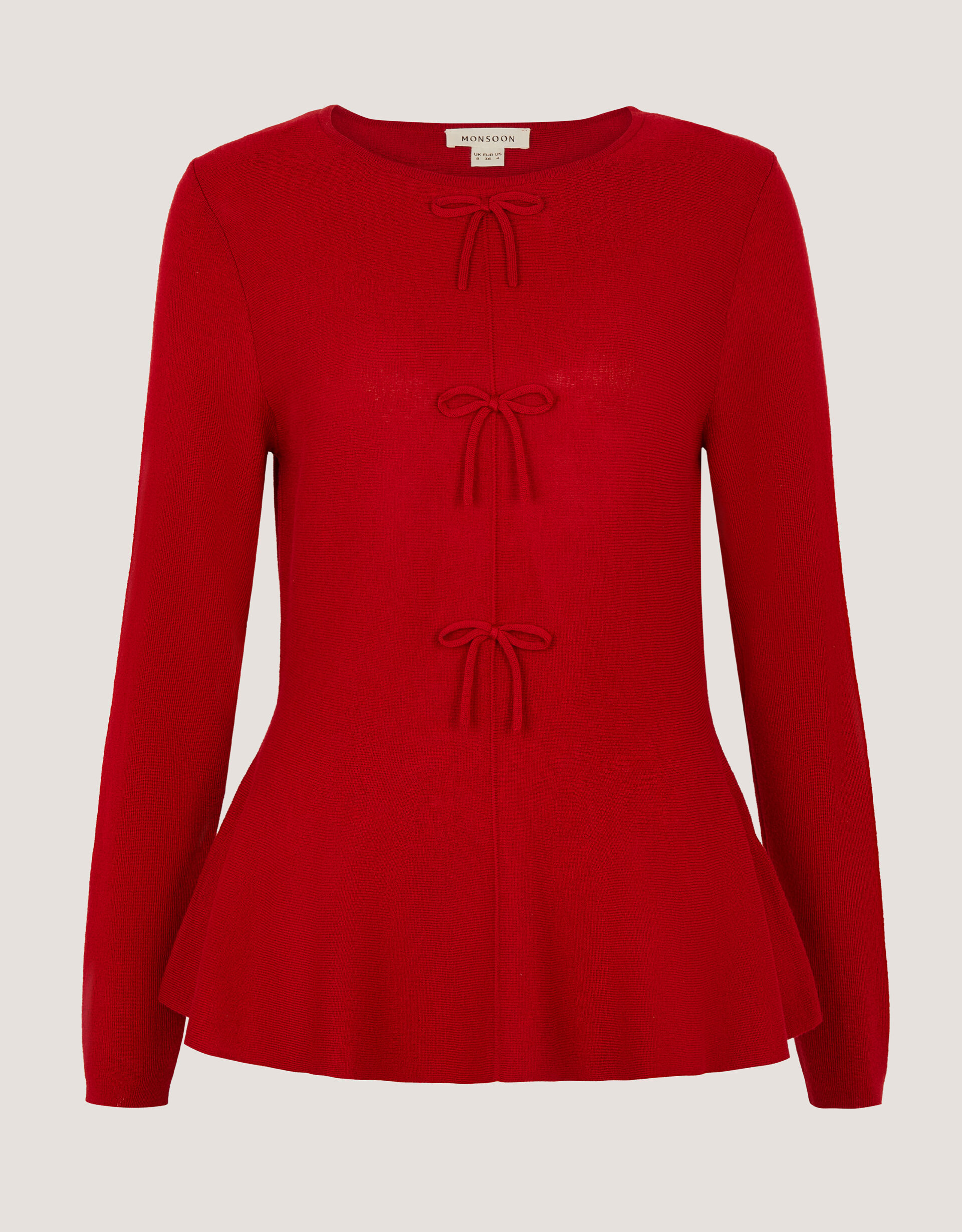 Paula Bow Peplum Jumper, Red (RED), large