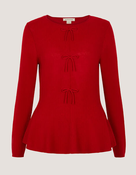 Paula Bow Peplum Jumper, Red (RED), large