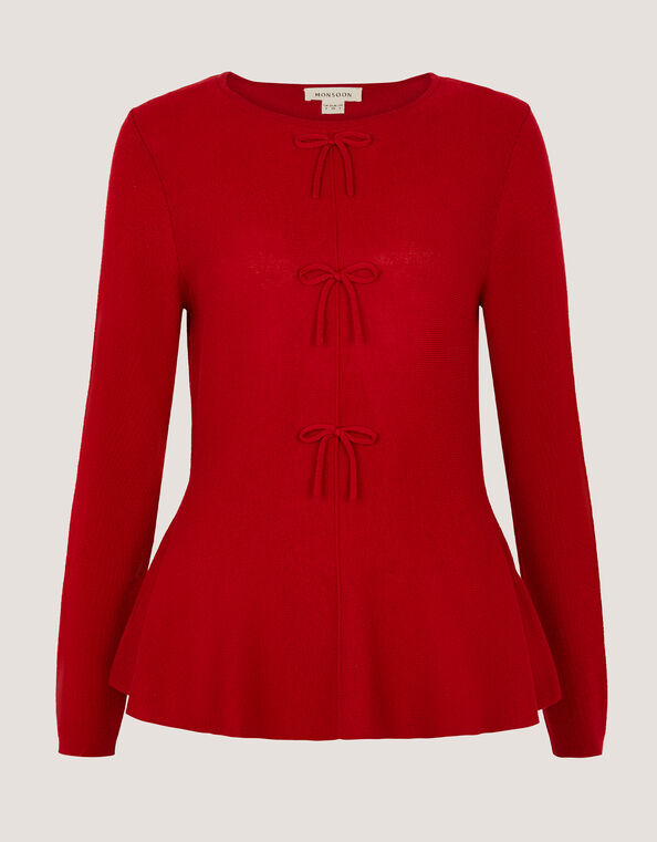 Paula Bow Peplum Sweater, Red (RED), large