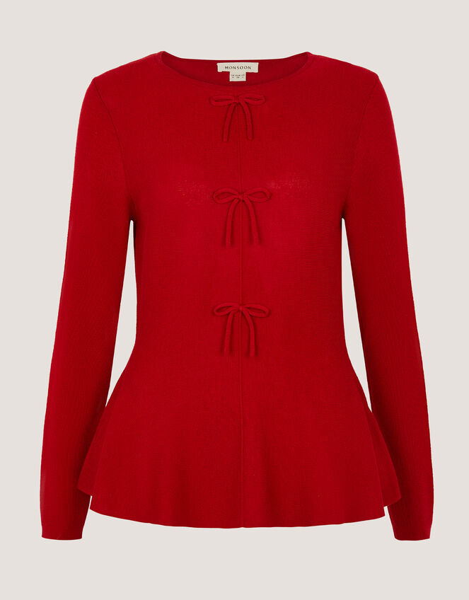 Paula Bow Peplum Jumper, Red (RED), large