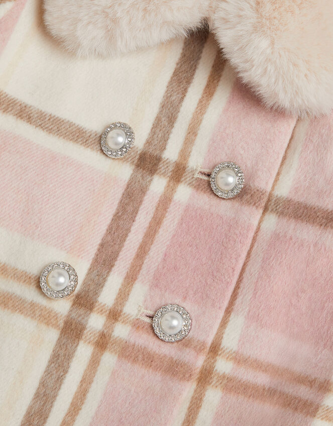 Aurora Check Print Faux Fur Coat, Pink (PINK), large