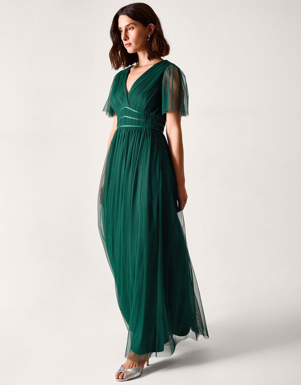 Emily Short Sleeve Tulle Bridesmaid Dress, Green (DARK GREEN), large