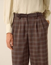 Gracie Check Print Wide Leg Trousers, Brown (BROWN), large