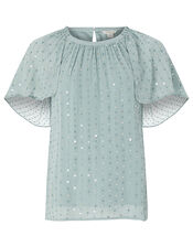 Dottie Sequin Cape Sleeve Top, Blue (BLUE), large