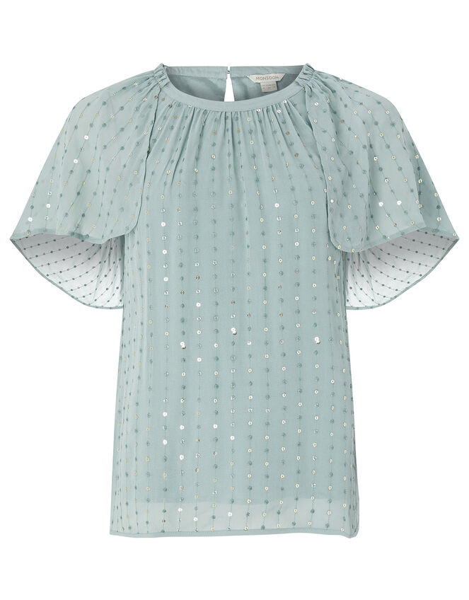 Dottie Sequin Cape Sleeve Top, Blue (BLUE), large