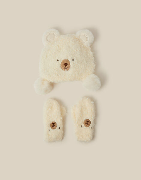 Baby Bear Beanie Hat & Mittens Set, Cream (CREAM), large