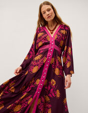 Koa Long Sleeve Floral Midi Dress, Red (BERRY), large