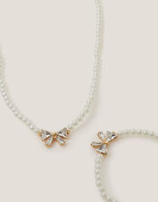 Jewel Bow Pearl Necklace & Bracelet Set, , large