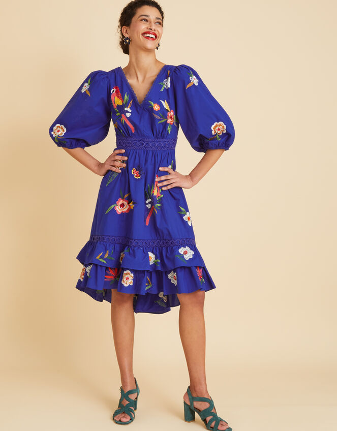 Ellie Embroidered Tiered Hem Dress, Blue (COBALT), large