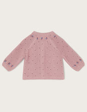 Newborn Pointelle Floral Cardigan, Purple (LILAC), large