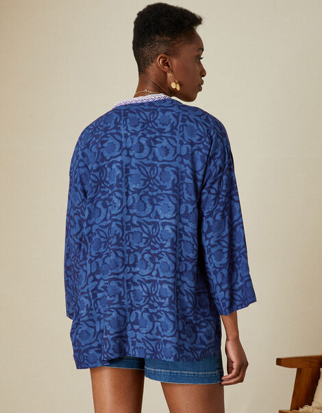 ARTISAN STUDIO Floral Batik Short Kimono Blue, Blue (NAVY), large