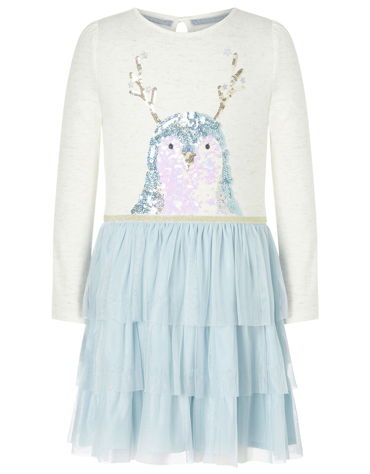 XMAS Sequin Penguin Disco Dress Blue