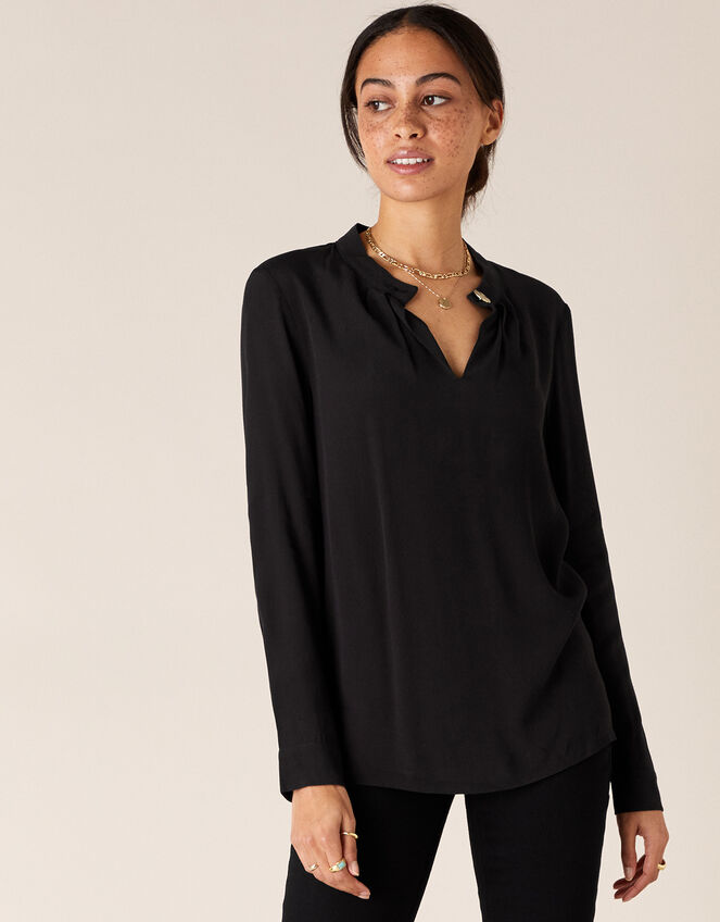 Gold Button Blouse with LENZING™ ECOVERO™, Black (BLACK), large