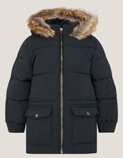 Mid Length Puffer Coat, Black (BLACK), large