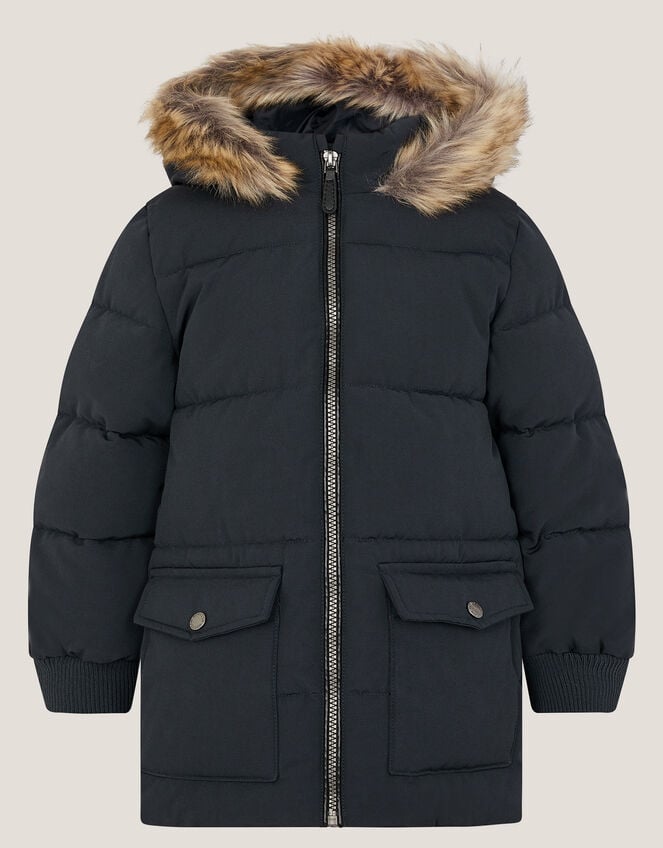 Mid Length Puffer Coat, Black (BLACK), large
