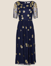 Susan Sequin Sunflower Midi Dress, Blue (NAVY), large