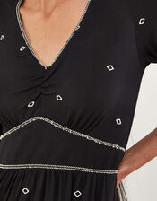 All-Over Embroidered Jersey Midi Dress, Black (BLACK), large
