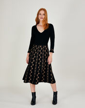 V-Neck Pattern Knit Dress in Sustainable Viscose, Black (BLACK), large