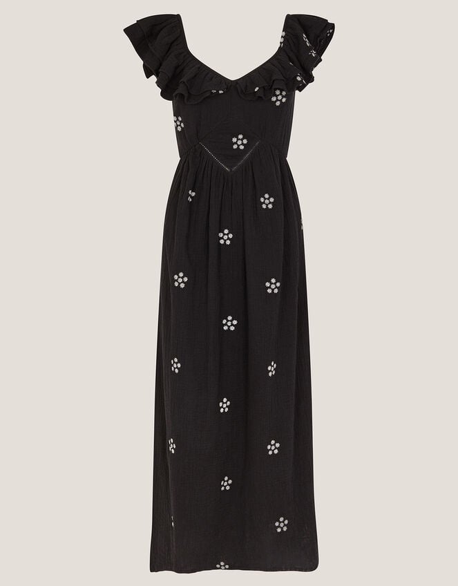 Daisy Frill Embroidered Midi Dress, Black (BLACK), large
