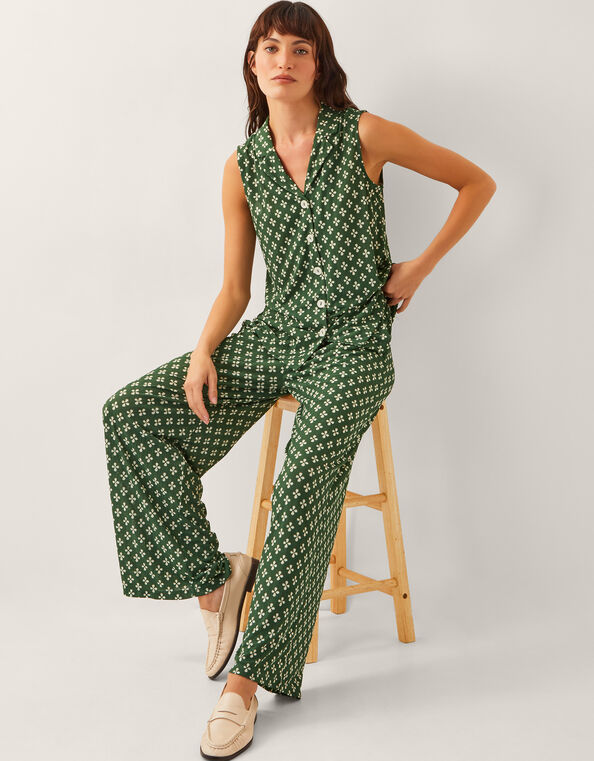 Daisey Geometric Sleeveless Top, Green (KHAKI), large