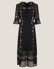 Alyssa Floral Embroidered Lace Midi Dress, Black (BLACK), large