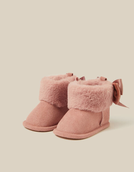 Baby Bow Faux Suede Booties, Pink (PINK), large