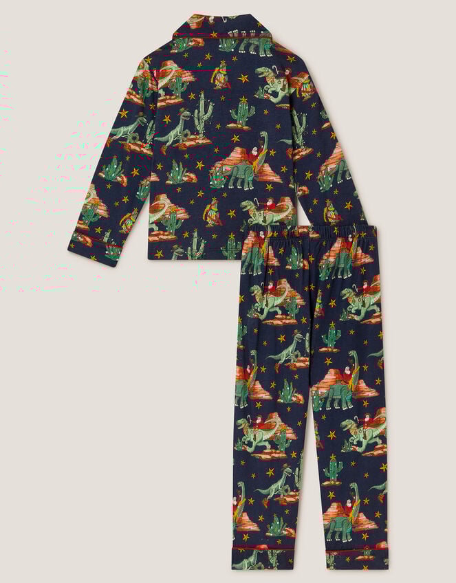 Christmas Dinosaur Print Long Pyjamas Set, Blue (NAVY), large