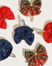 School Tartan Bow Hairclip s 6 Pack, , large