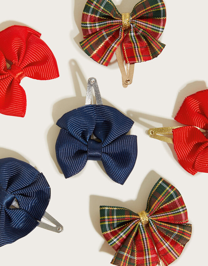 School Tartan Bow Hairclip s 6 Pack, , large