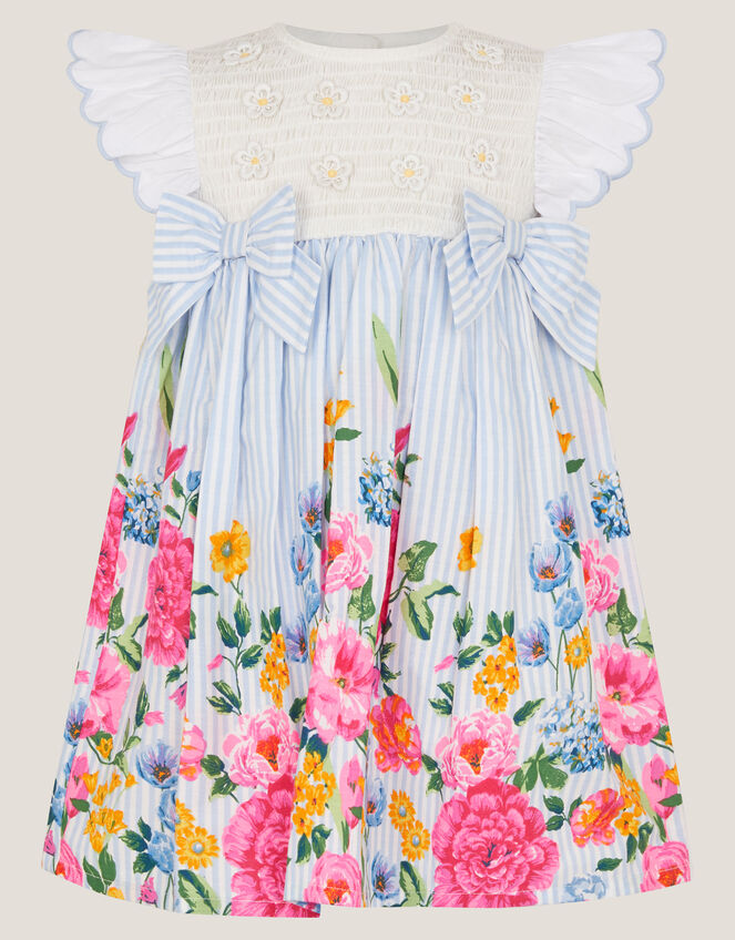 Baby Floral Print Cotton Dress, Blue (BLUE), large