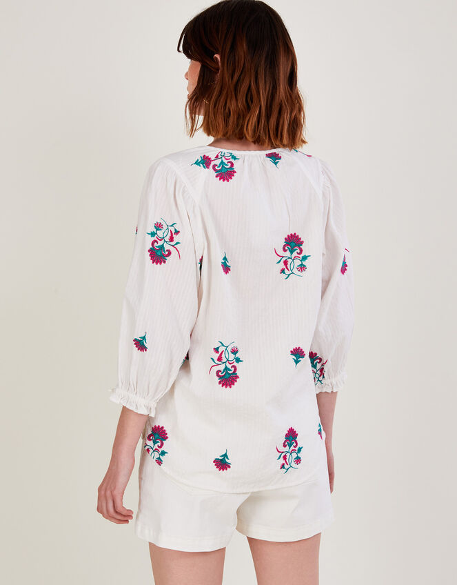 Embroidered Floral Tunic in Sustainable Cotton, White (WHITE), large