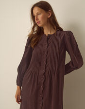 Cosima Long Sleeve Scallop Corduroy Midi Dress, Brown (CHOCOLATE), large