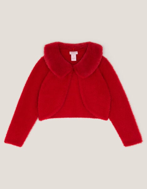 Detachable Collar Fuzzy Cardigan, Red (RED), large