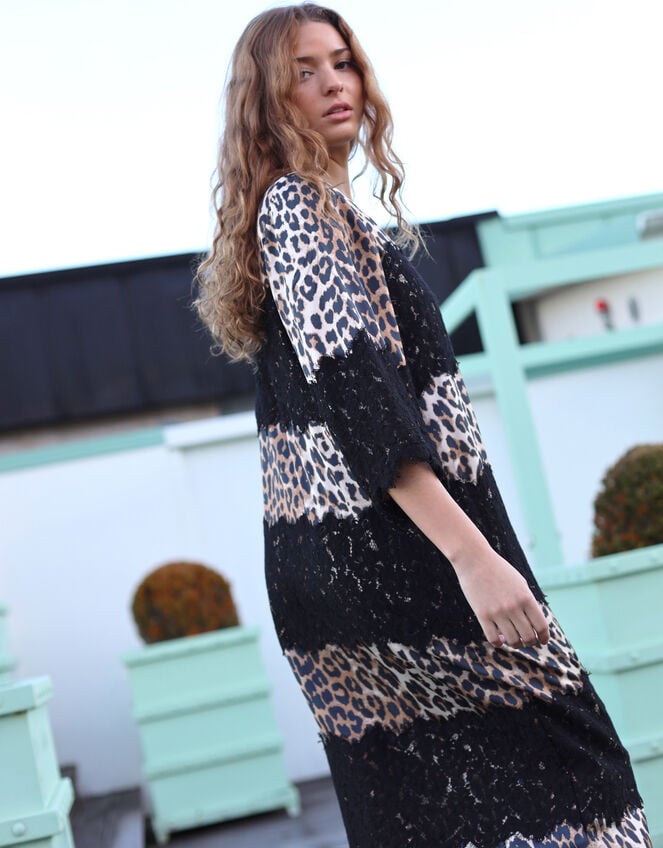 Crās Elina Leopard Print Lace Midi Dress, Leopard (LEOPARD), large