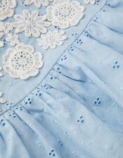 Floral Broderie Puff Sleeve Tiered Dress, Blue (BLUE), large