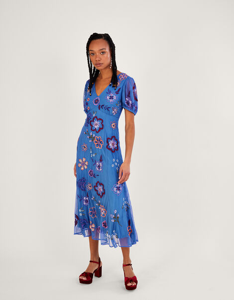 Annie Embroidered Midi Dress, Blue (BLUE), large
