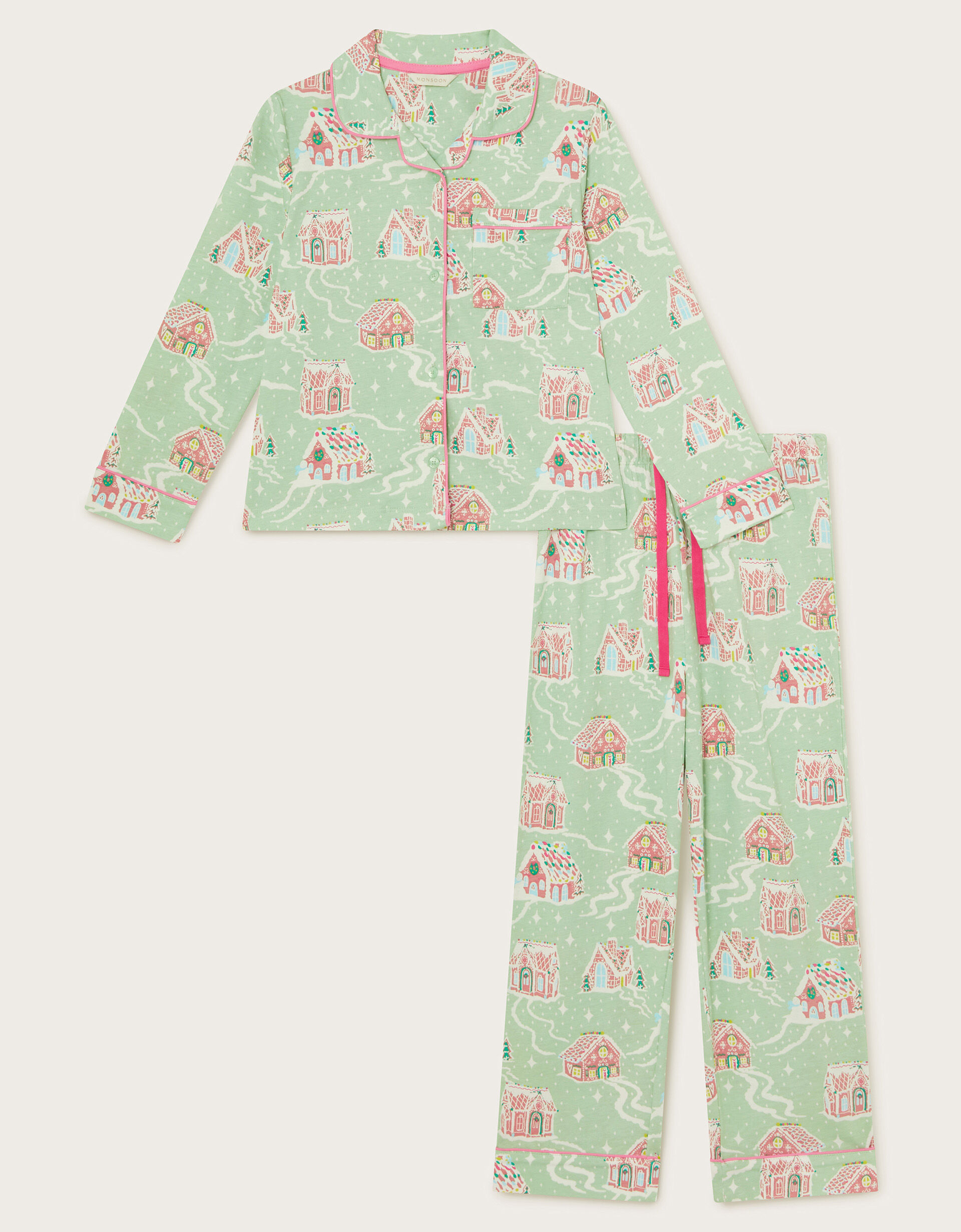 Gingerbread House Long Christmas Pyjamas Set Green