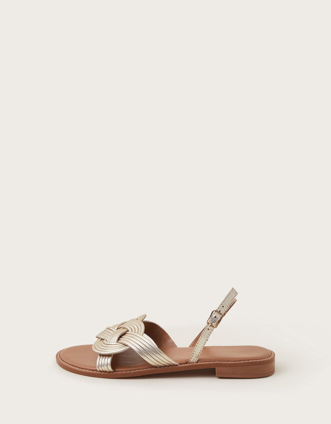 Leather Grecian Twist Sandals, Gold (GOLD), large