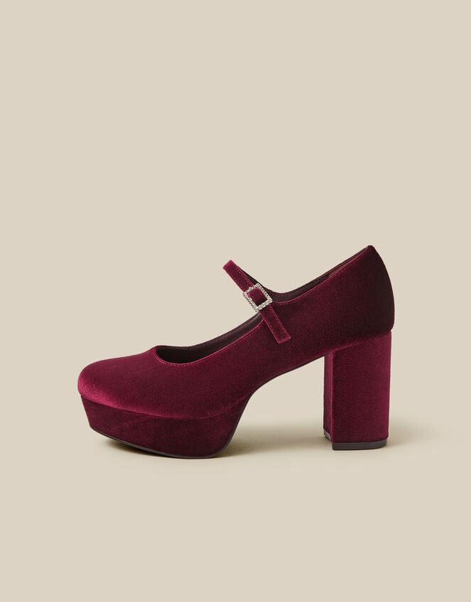 Polly Velvet Mary Jane Platform Heels, Red (BERRY), large