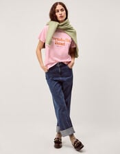 Sabrina Slogan Cotton T-Shirt, Pink (PINK), large