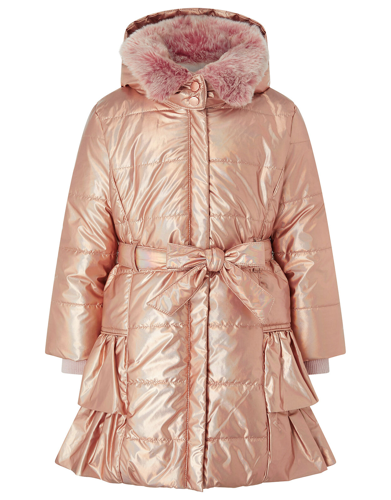 Metallic Ruffle Padded Coat Pink Girls Coats Jackets Monsoon Global