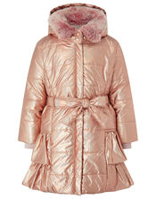 Metallic Ruffle Padded Coat, Pink (ROSE PINK), large
