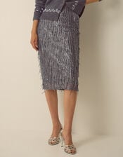 Samie Sequin Fringe Pencil Skirt, Dark Silver (GUNMETAL), large