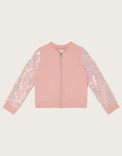 Sequin Sleeve Unicorn Bomber Jacket, Pink (PINK), large