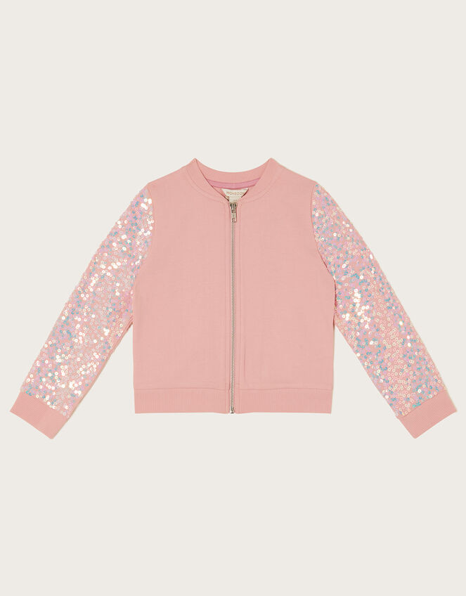 Sequin Sleeve Unicorn Bomber Jacket, Pink (PINK), large